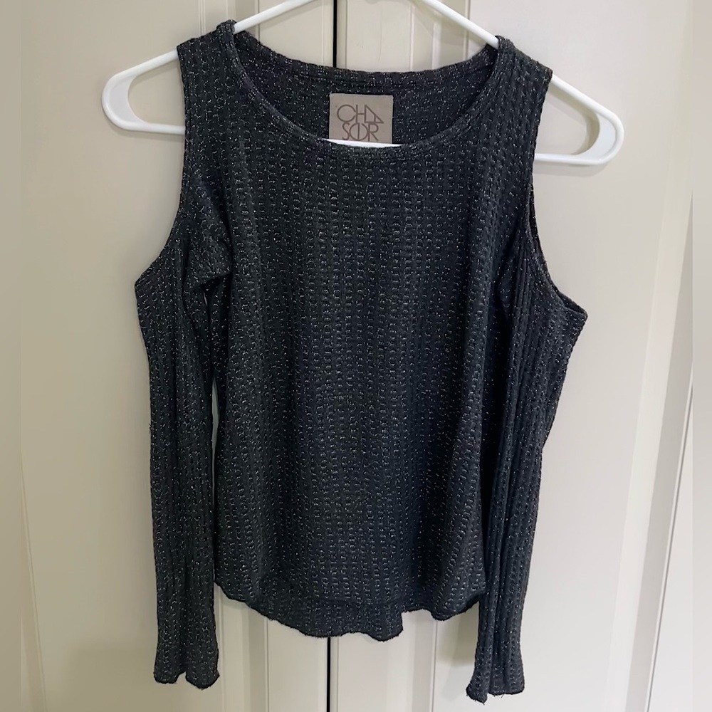 Chaser Sparkle Cold Shoulder Top- Junior XS